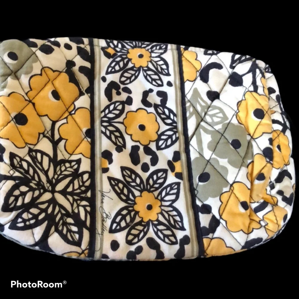Vera Bradley Vintage Floral Cosmetic Bag Discontinued Print Quilted Yellow Black